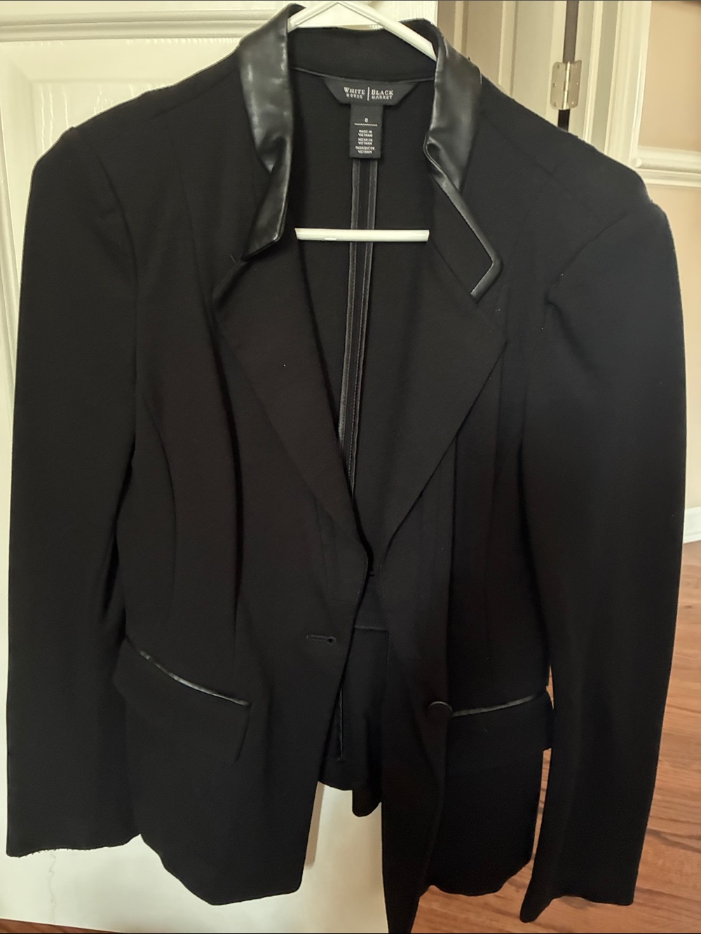 White House Black Market Black Blazer with Faux-Leather Trim